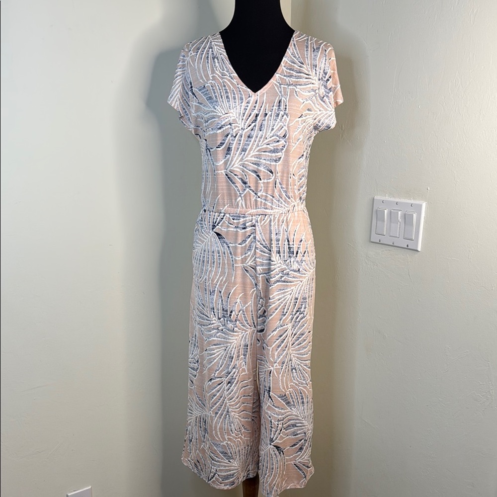 CLARA SUN WOO Elegant Soft V-Neck Pull-On Leaf Print Jumpsuit XS